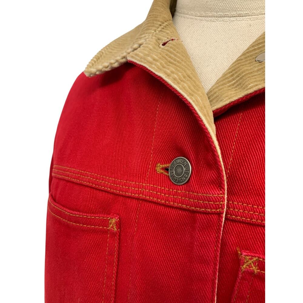 RALPH LAUREN JEANS Co Jacket Womens Red Denim Barn Chore Ranch Coat Cotton P/P - Picture 7 of 10